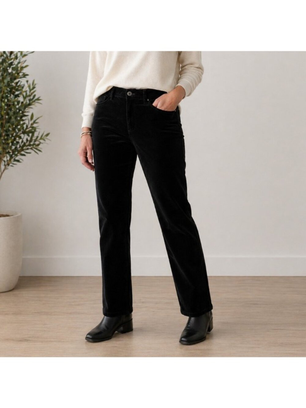 J.Jill Velour Pants Womens Size 6 Black Velvet Stretch Slim Leg 5 Pocket